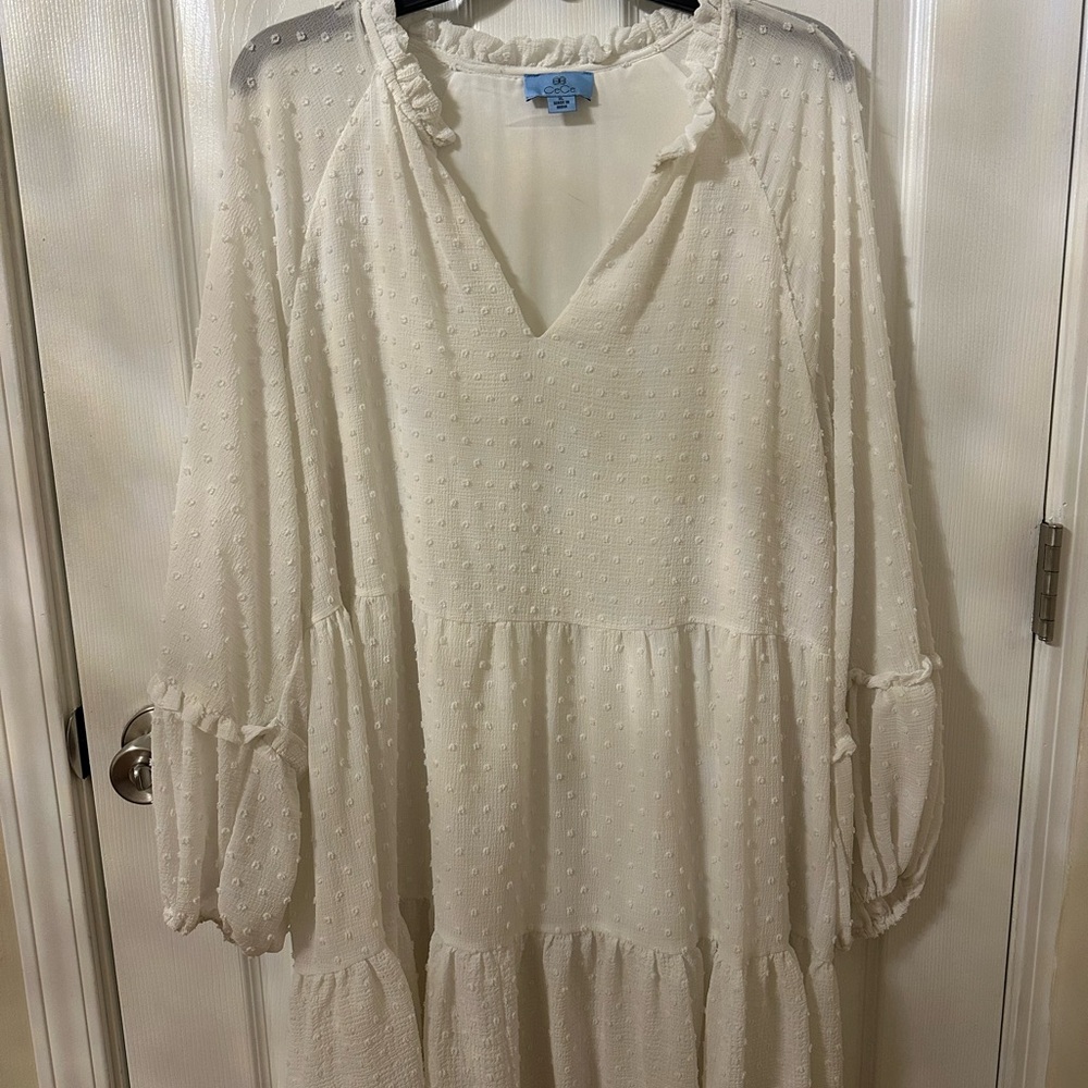 CeCe White Long Sleeve Textured Dress